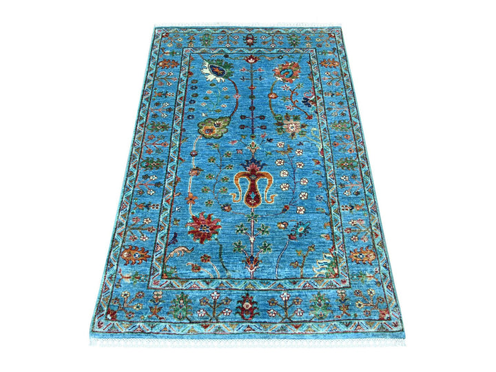 3'3" x 4'11" New Hand Knotted Blue Wool Rectangle Oriental Rug - MOA10222365