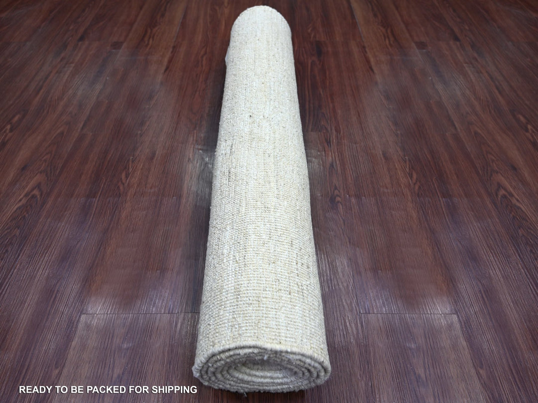 2'10" x 7'11" New Hand Knotted Ivory Wool Runner Oriental Rug - MOA10222368