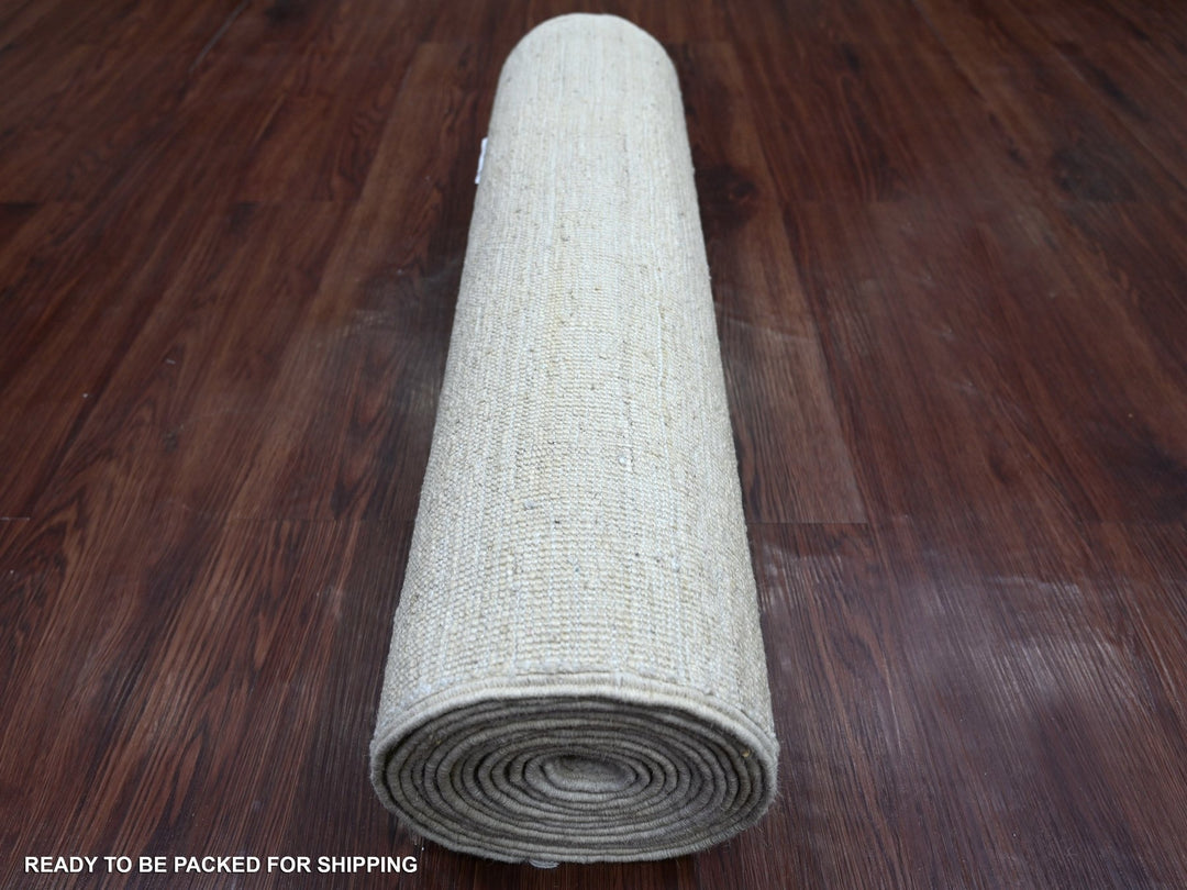 2'6" x 14'4" New Hand Knotted Ivory Wool Runner Oriental Rug - MOA10222370