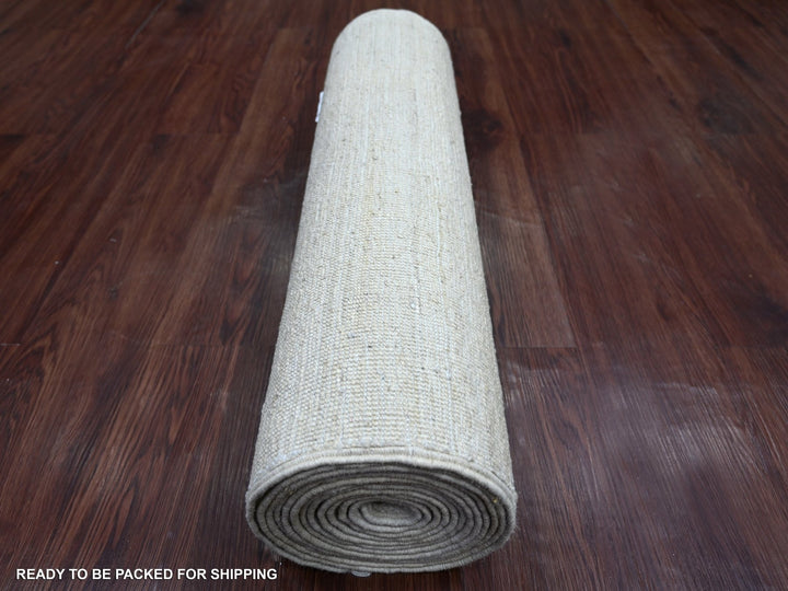 2'6" x 14'4" New Hand Knotted Ivory Wool Runner Oriental Rug - MOA10222370
