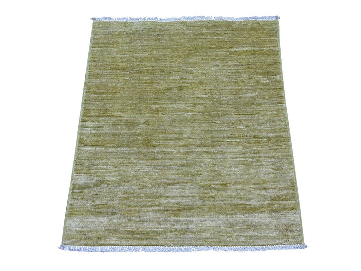2'6" x 2'11" New Hand Knotted Green Wool Rectangle Oriental Rug - MOA10222372