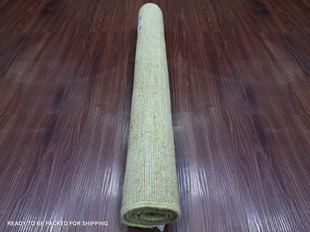 2'6" x 2'11" New Hand Knotted Green Wool Rectangle Oriental Rug - MOA10222372