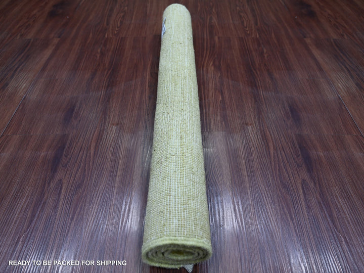 2'6" x 2'11" New Hand Knotted Green Wool Rectangle Oriental Rug - MOA10222372