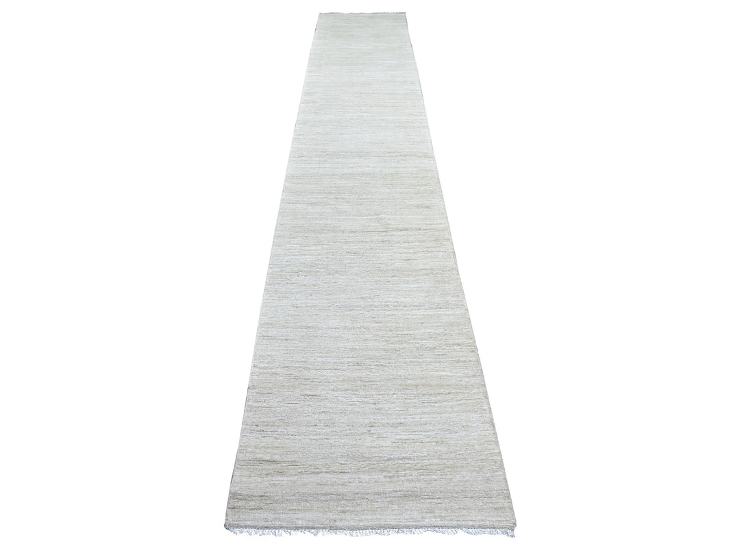 2'6" x 14'3" New Hand Knotted Ivory Wool Runner Oriental Rug - MOA10222373
