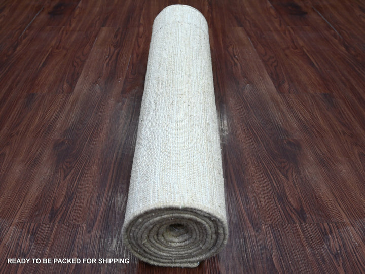 2'6" x 14'3" New Hand Knotted Ivory Wool Runner Oriental Rug - MOA10222373