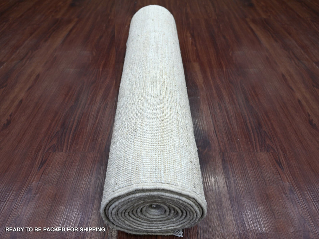 2'6" x 14'4" New Hand Knotted Ivory Wool Runner Oriental Rug - MOA10222375