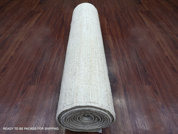 2'6" x 14'4" New Hand Knotted Ivory Wool Runner Oriental Rug - MOA10222375