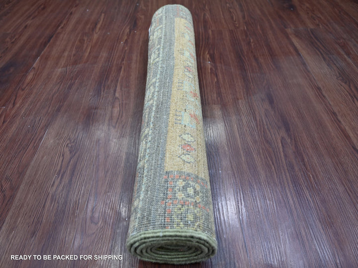 2'7" x 5'9" New Hand Knotted Grey Wool Runner Oriental Rug - MOA10222378