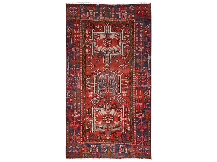 3'2" x 5'10" Vintage Hand Knotted Red Wool Rectangle Oriental Rug - MOA1022237