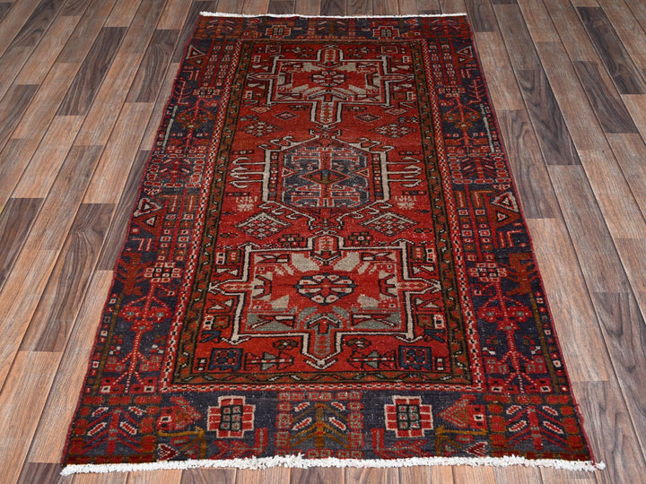 3'2" x 5'10" Vintage Hand Knotted Red Wool Rectangle Oriental Rug - MOA1022237