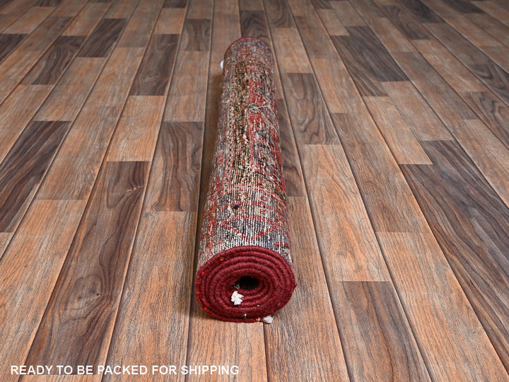 3'2" x 5'10" Vintage Hand Knotted Red Wool Rectangle Oriental Rug - MOA1022237
