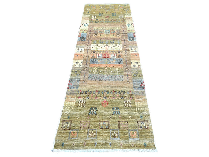 2'8" x 7'11" New Hand Knotted Green Wool Runner Oriental Rug - MOA10222381