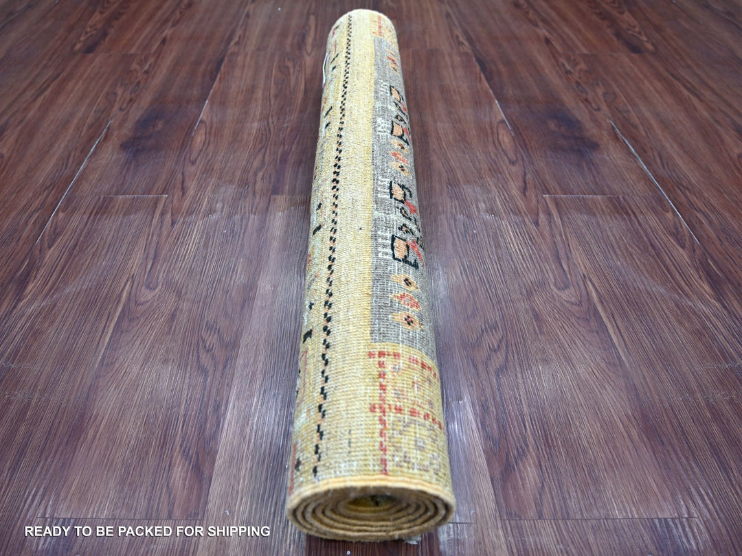 2'7" x 5'8" New Hand Knotted Yellow Wool Runner Oriental Rug - MOA10222382