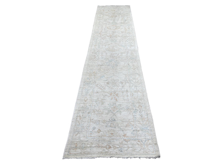 2'6" x 11'3" New Hand Knotted Ivory Wool Runner Oriental Rug - MOA10222387