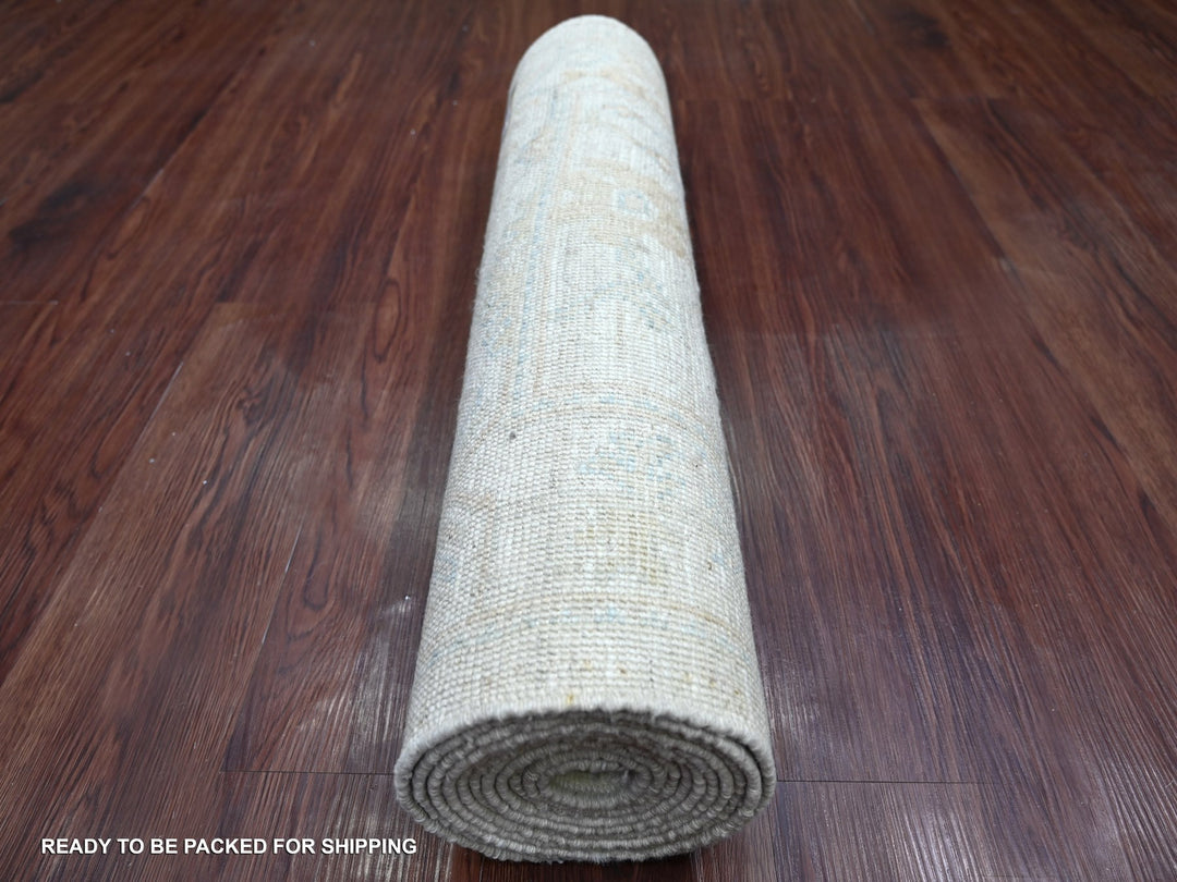 2'6" x 11'3" New Hand Knotted Ivory Wool Runner Oriental Rug - MOA10222387