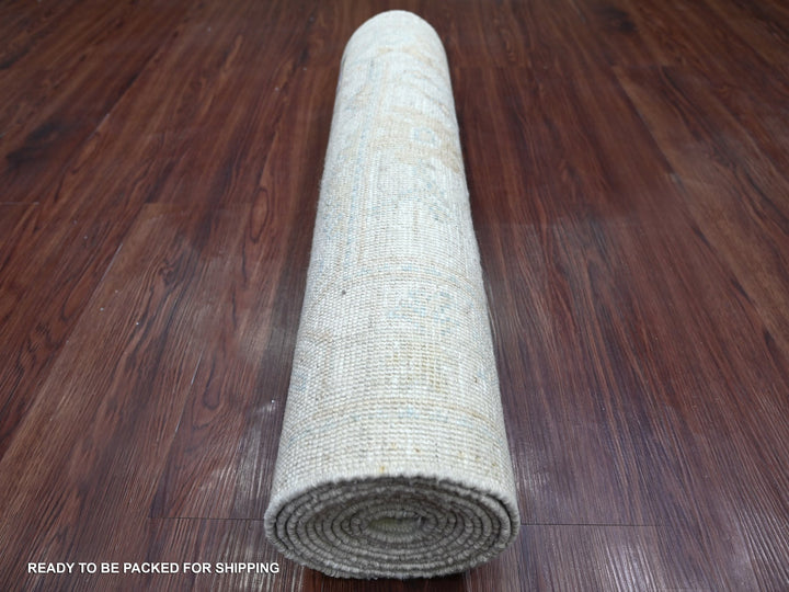 2'6" x 11'3" New Hand Knotted Ivory Wool Runner Oriental Rug - MOA10222387
