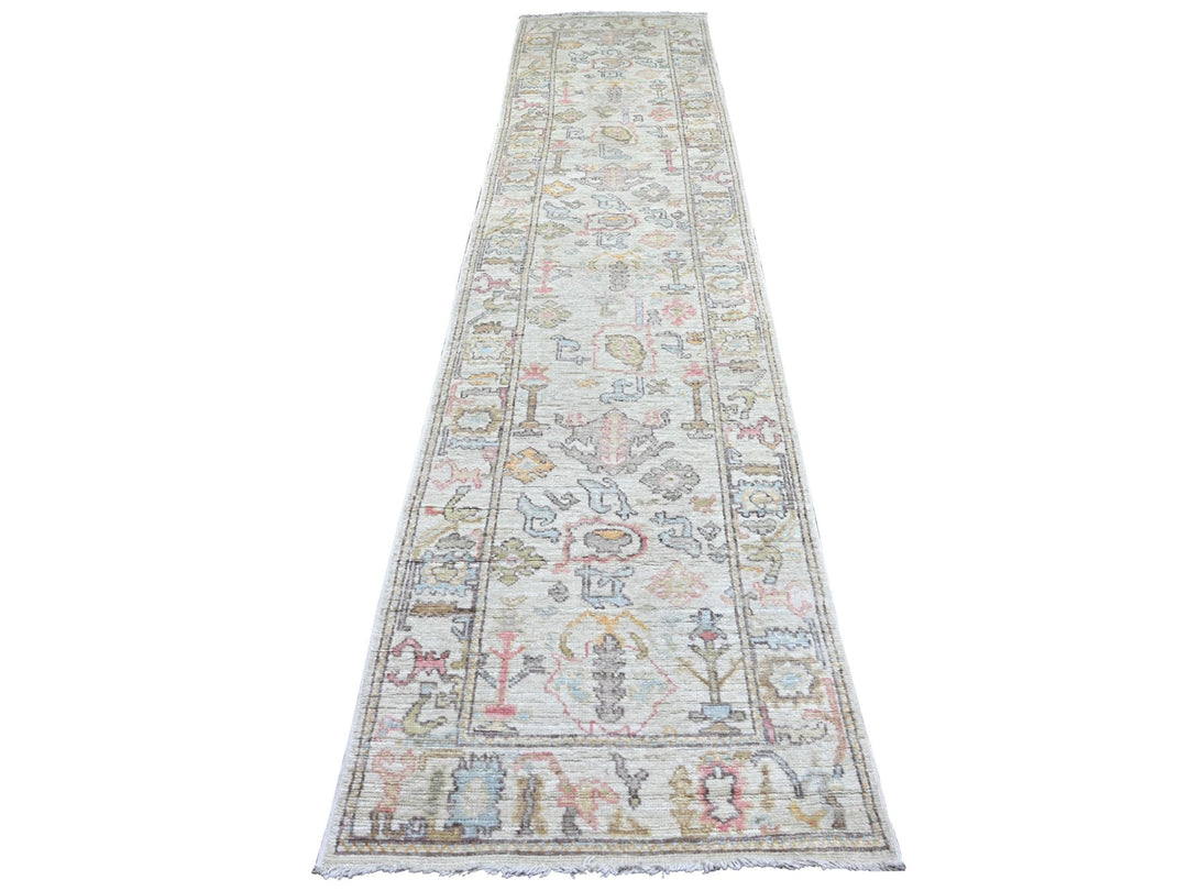 2'9" x 12'3" New Hand Knotted Grey Wool Runner Oriental Rug - MOA10222388