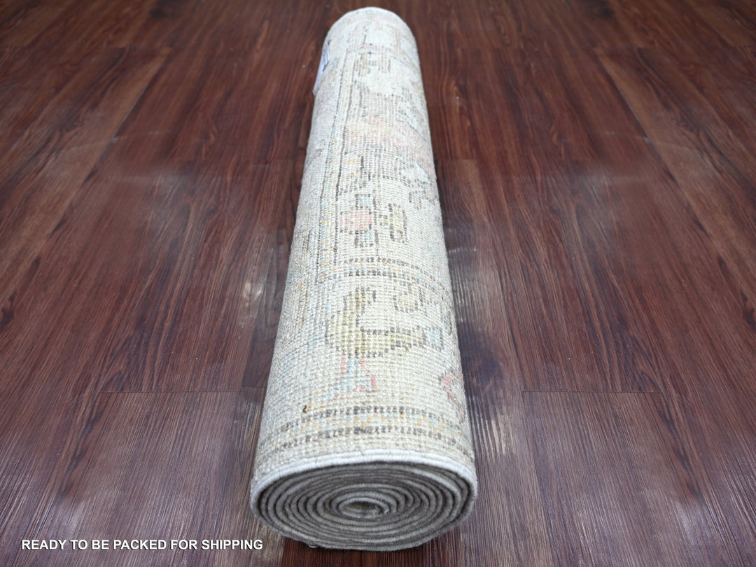 2'9" x 12'3" New Hand Knotted Grey Wool Runner Oriental Rug - MOA10222388