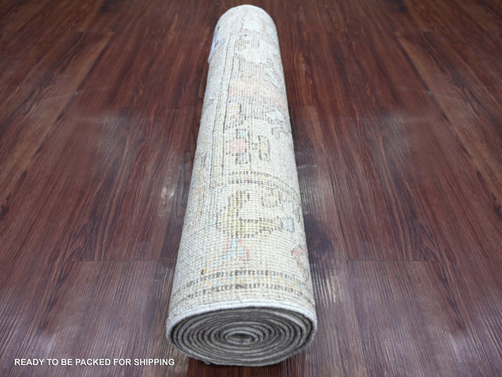 2'9" x 12'3" New Hand Knotted Grey Wool Runner Oriental Rug - MOA10222388