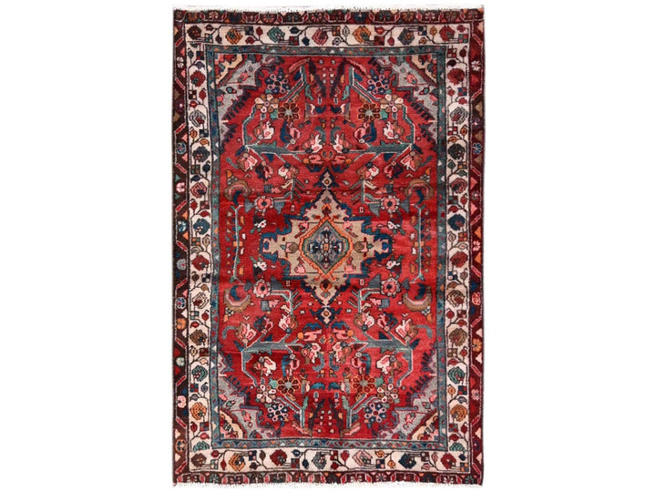 3'1" x 4'10" Vintage Hand Knotted Red Wool Rectangle Oriental Rug - MOA1022238