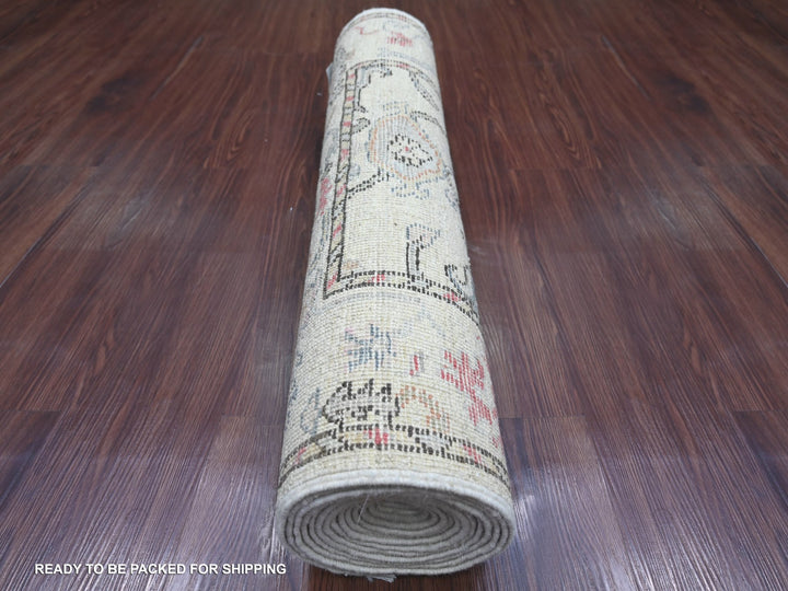 2'8" x 13'8" New Hand Knotted Ivory Wool Runner Oriental Rug - MOA10222393