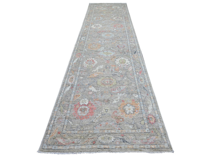 3'11" x 15'1" New Hand Knotted Grey Wool Runner Oriental Rug - MOA10222398