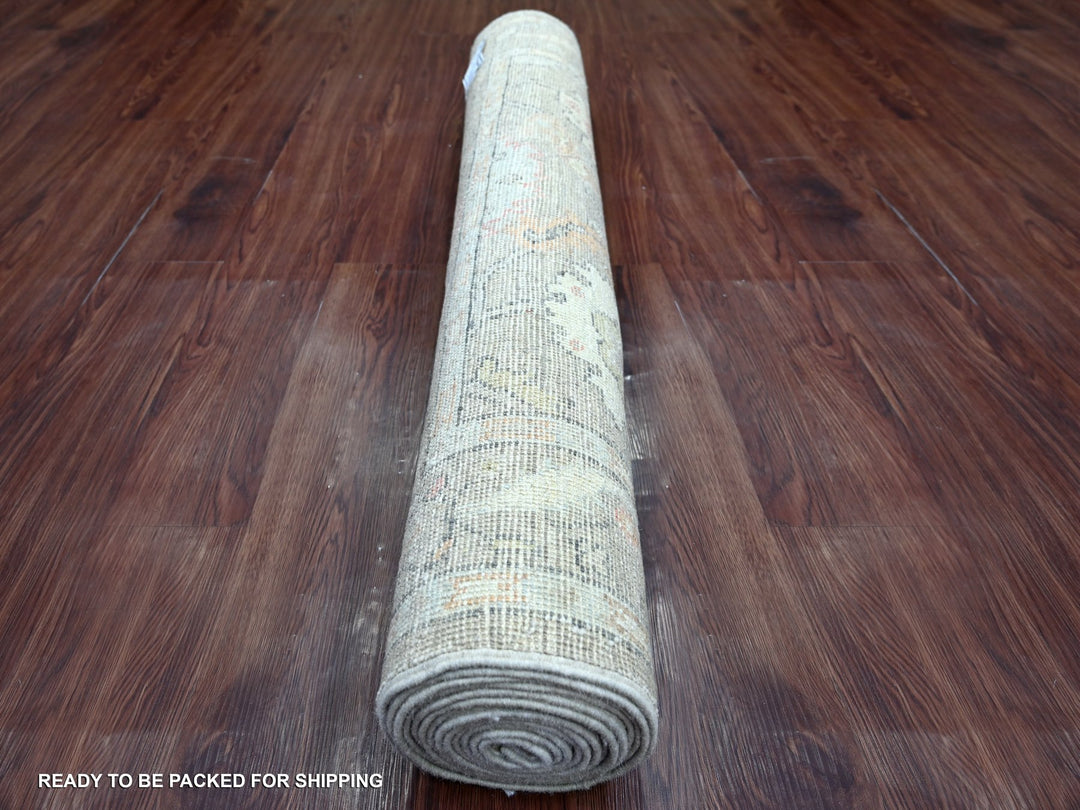 3'11" x 15'1" New Hand Knotted Grey Wool Runner Oriental Rug - MOA10222398