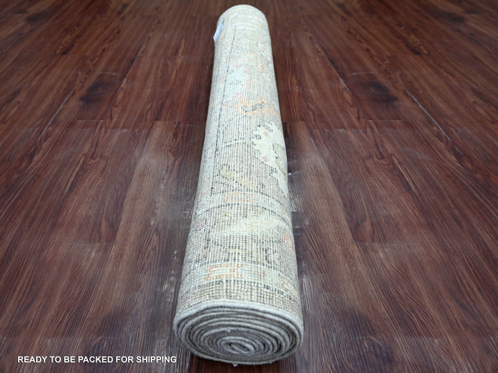 3'11" x 15'1" New Hand Knotted Grey Wool Runner Oriental Rug - MOA10222398