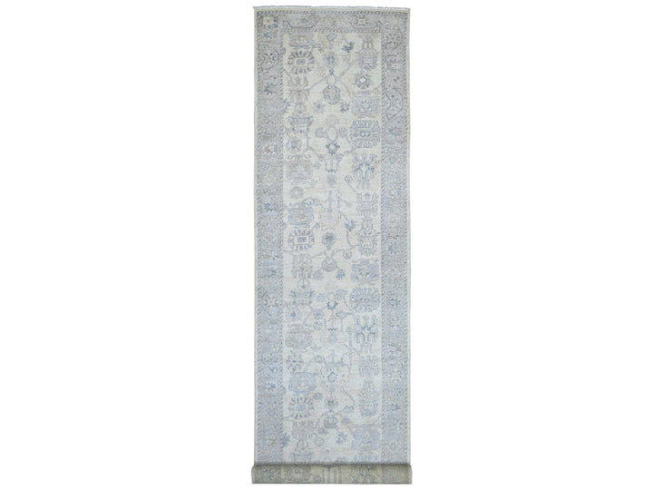 3'9" x 18'11" New Hand Knotted Ivory Wool Runner Oriental Rug - MOA10222399