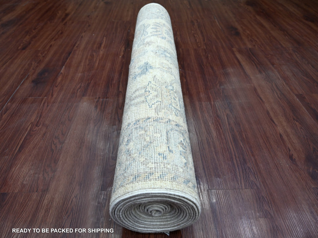 3'9" x 18'11" New Hand Knotted Ivory Wool Runner Oriental Rug - MOA10222399