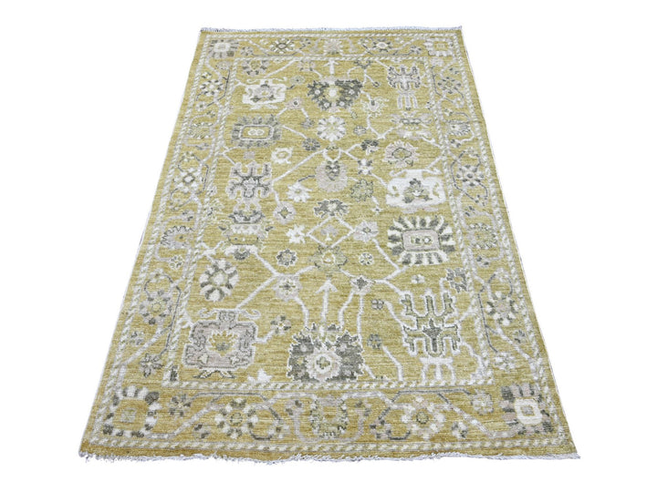 4'1" x 6'1" New Hand Knotted Green Wool Rectangle Oriental Rug - MOA10222400