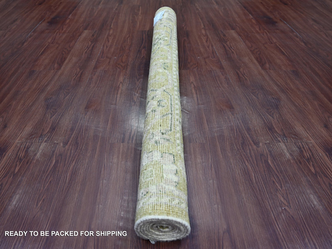 4'1" x 6'1" New Hand Knotted Green Wool Rectangle Oriental Rug - MOA10222400