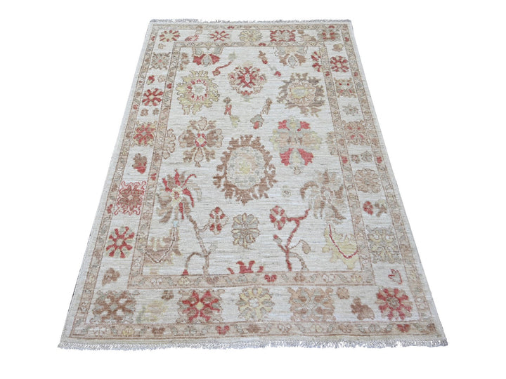 3'11" x 5'9" New Hand Knotted Ivory Wool Rectangle Oriental Rug - MOA10222401