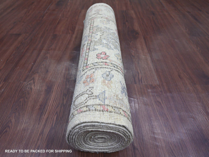 2'8" x 15'7" New Hand Knotted Ivory Wool Runner Oriental Rug - MOA10222410