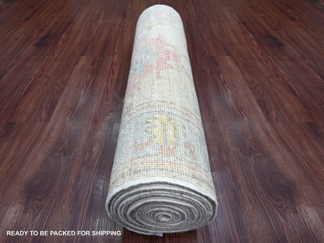 2'11" x 21'0" New Hand Knotted Ivory Wool Runner Oriental Rug - MOA10222411