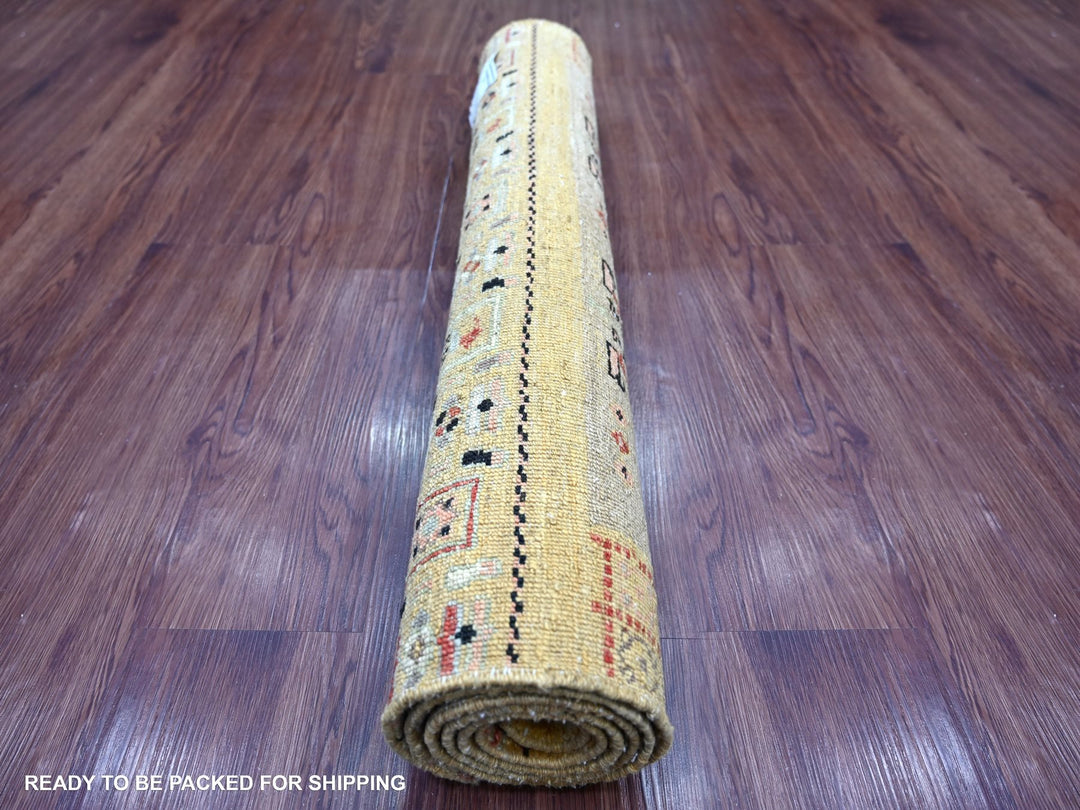 2'10" x 5'8" New Hand Knotted Yellow Wool Runner Oriental Rug - MOA10222421