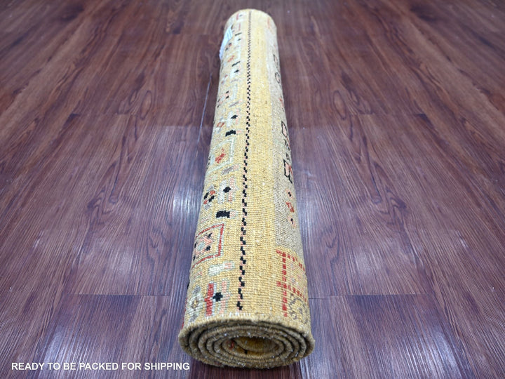 2'10" x 5'8" New Hand Knotted Yellow Wool Runner Oriental Rug - MOA10222421