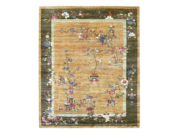 8'1" x 9'8" New Hand Knotted Brown Wool Rectangle Oriental Rug - MOA10222423