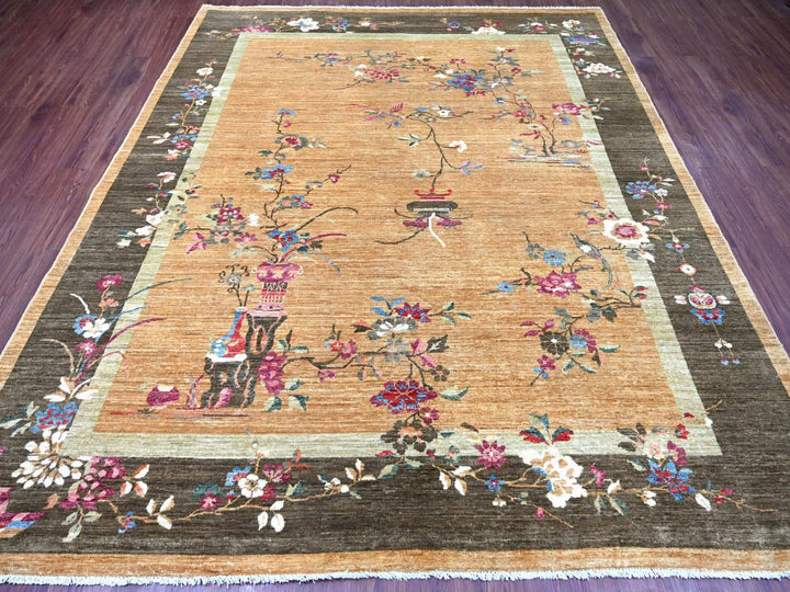 8'1" x 9'8" New Hand Knotted Brown Wool Rectangle Oriental Rug - MOA10222423