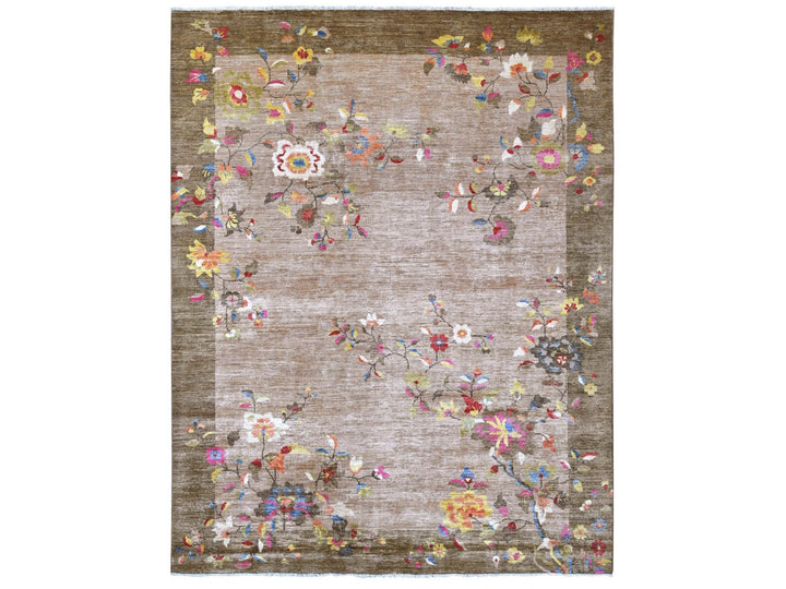 8'0" x 9'10" New Hand Knotted Brown Wool Rectangle Oriental Rug - MOA10222424