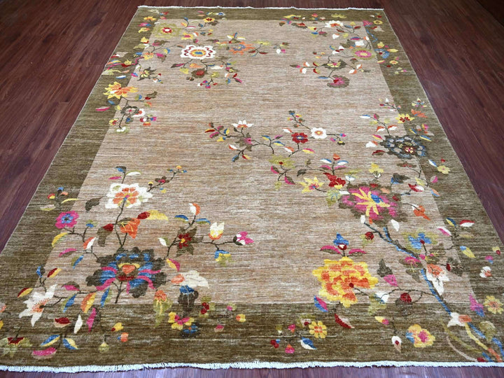 8'0" x 9'10" New Hand Knotted Brown Wool Rectangle Oriental Rug - MOA10222424