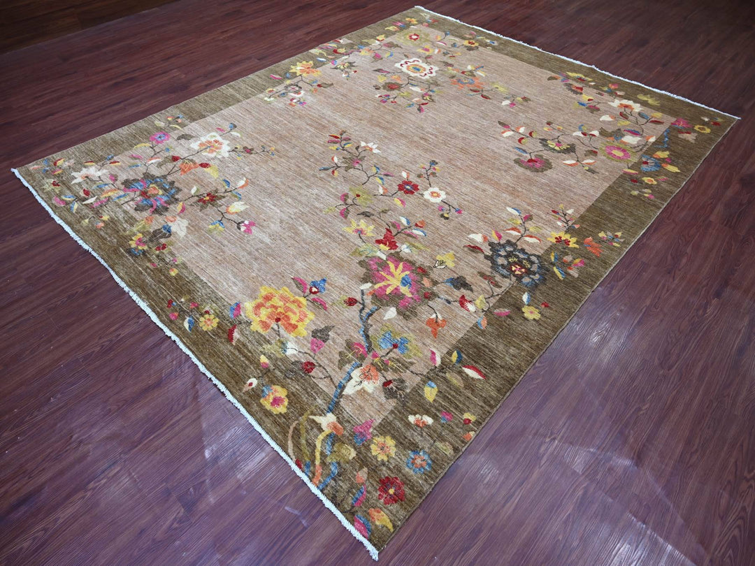 8'0" x 9'10" New Hand Knotted Brown Wool Rectangle Oriental Rug - MOA10222424