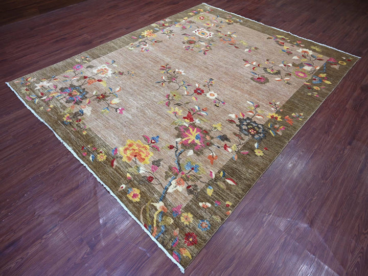 8'0" x 9'10" New Hand Knotted Brown Wool Rectangle Oriental Rug - MOA10222424