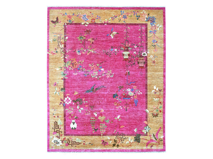 8'0" x 9'9" New Hand Knotted Pink Wool Rectangle Oriental Rug - MOA10222425