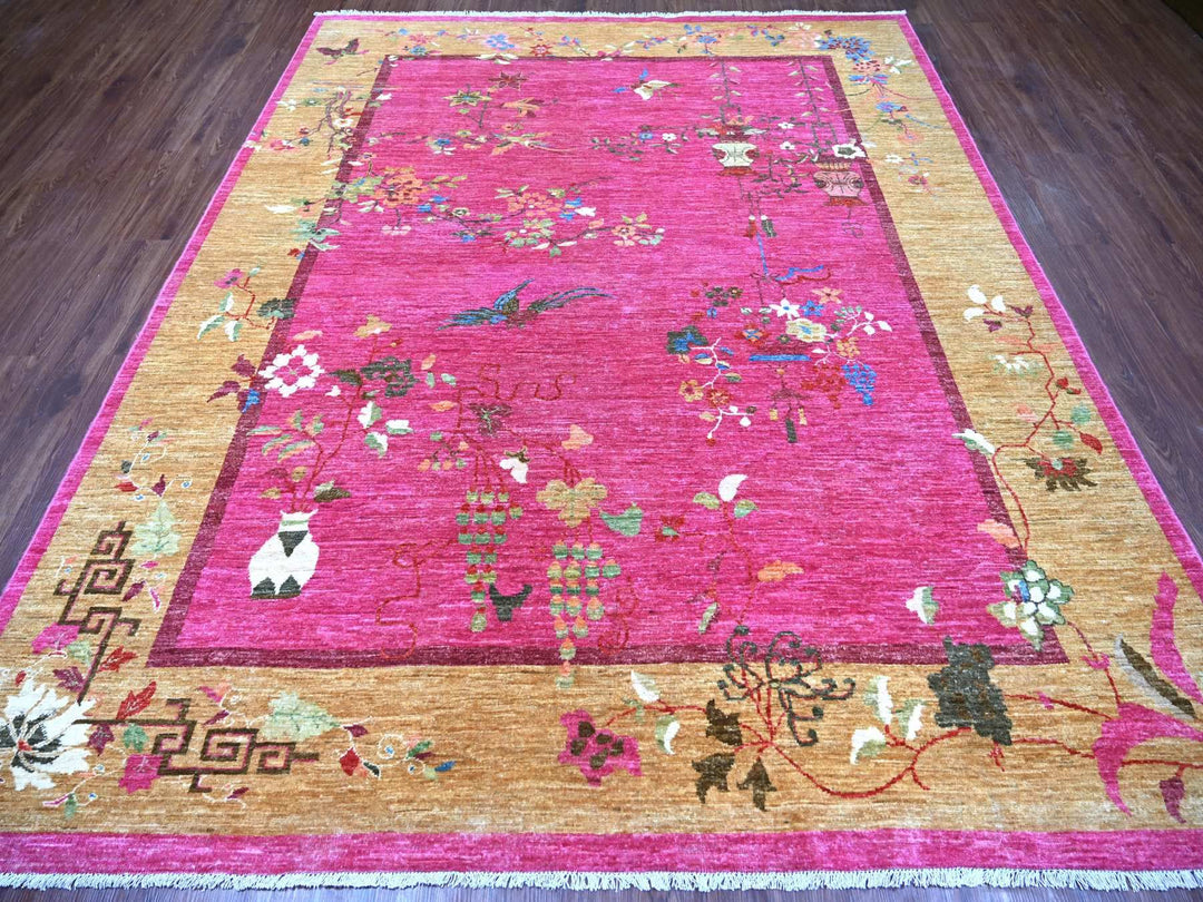 8'0" x 9'9" New Hand Knotted Pink Wool Rectangle Oriental Rug - MOA10222425