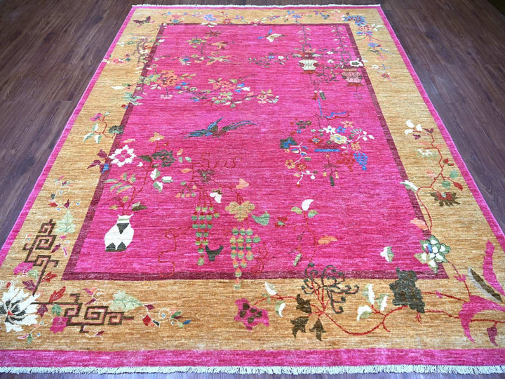 8'0" x 9'9" New Hand Knotted Pink Wool Rectangle Oriental Rug - MOA10222425