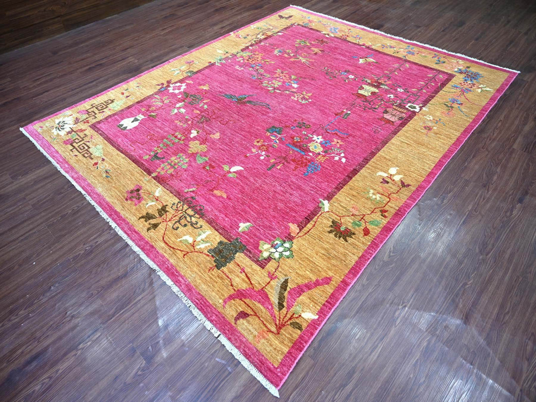 8'0" x 9'9" New Hand Knotted Pink Wool Rectangle Oriental Rug - MOA10222425