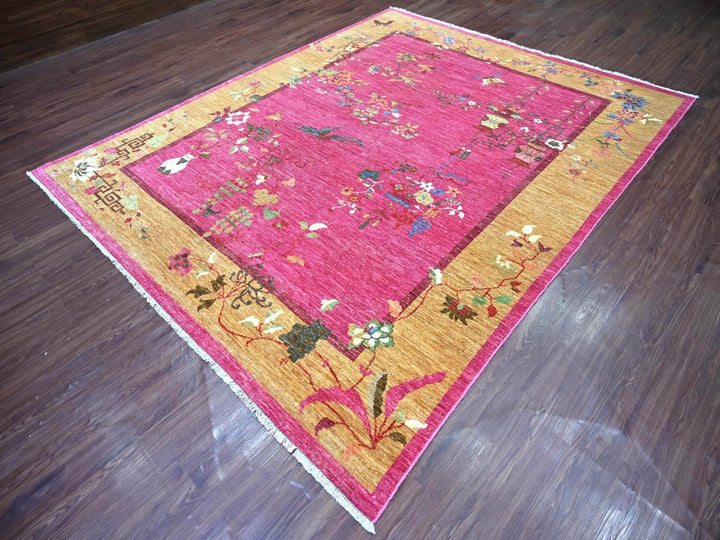 8'0" x 9'9" New Hand Knotted Pink Wool Rectangle Oriental Rug - MOA10222425