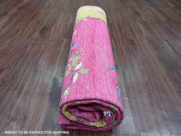 8'0" x 9'9" New Hand Knotted Pink Wool Rectangle Oriental Rug - MOA10222425
