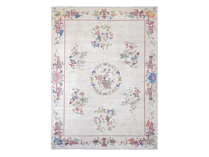 8'11" x 11'11" New Hand Knotted Ivory Wool Rectangle Oriental Rug - MOA10222426